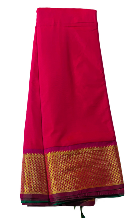 9 yards Vegan Silk Saree Pink Colour with Golden Border