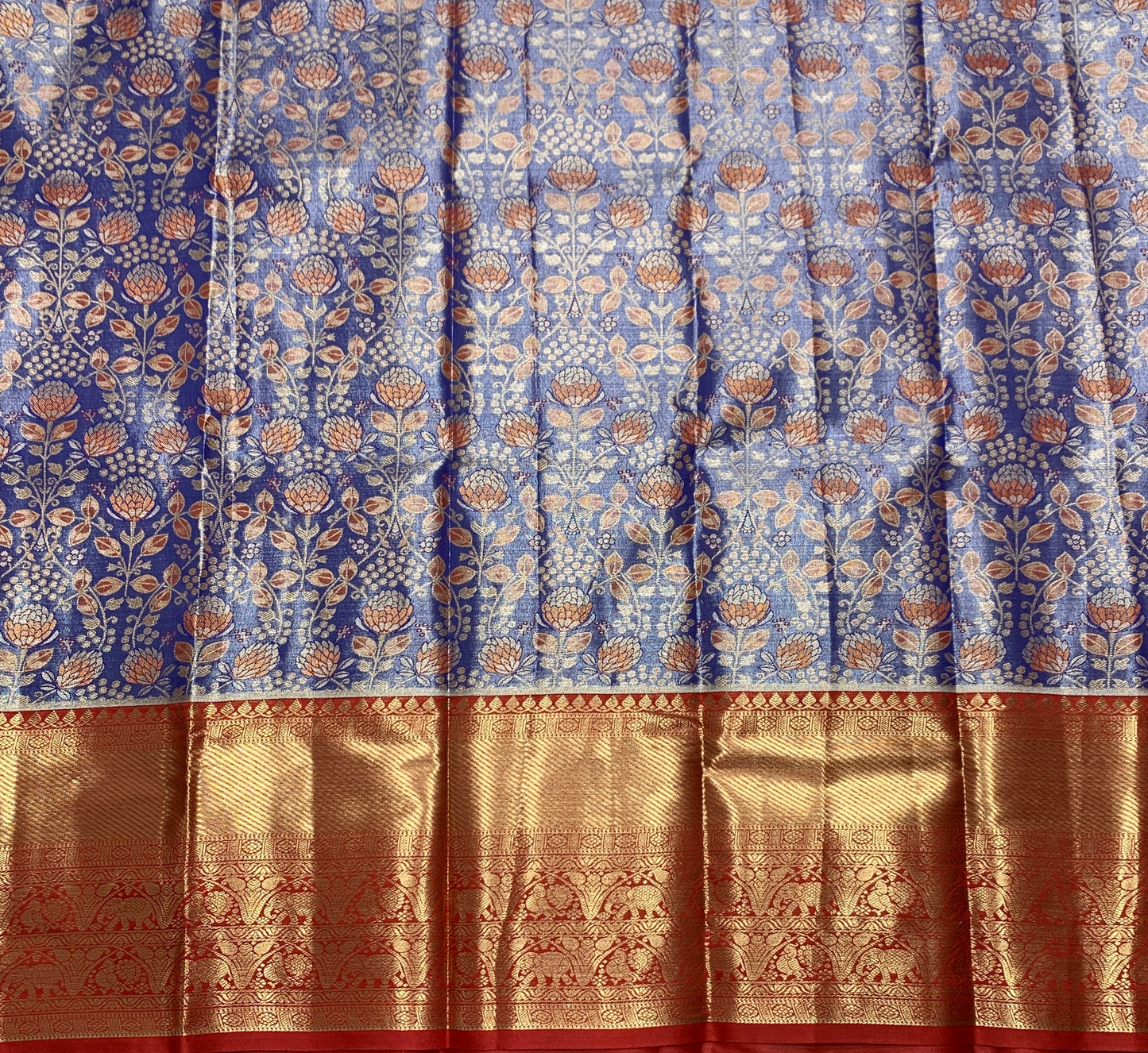 Blue Shade Vegan Silk Kids Pattu Pavadai with Contrast Border for age 2 to 5