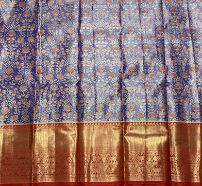 Blue Shade Vegan Silk Kids Pattu Pavadai with Contrast Border for age 2 to 5