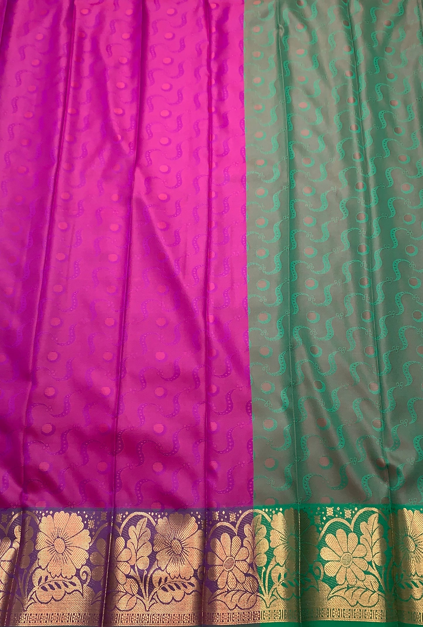 Synthetic Cotton Saree Pink Shade with Golden Border and Floral Design