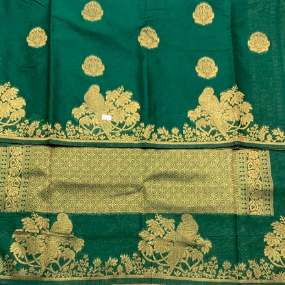 Kora Silk Saree Green Colour with Flower Design Border