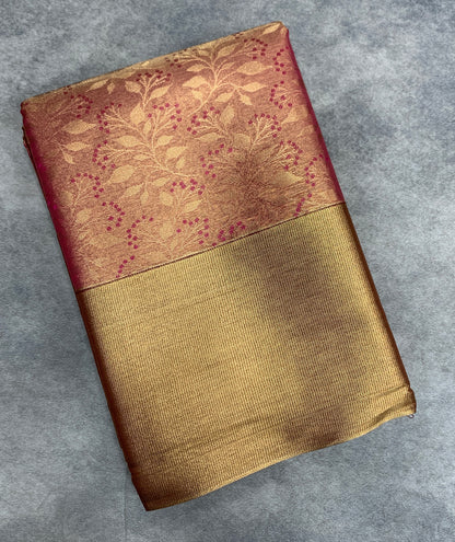 Fancy Tissue Saree Pink Colour with Copper Colour Border