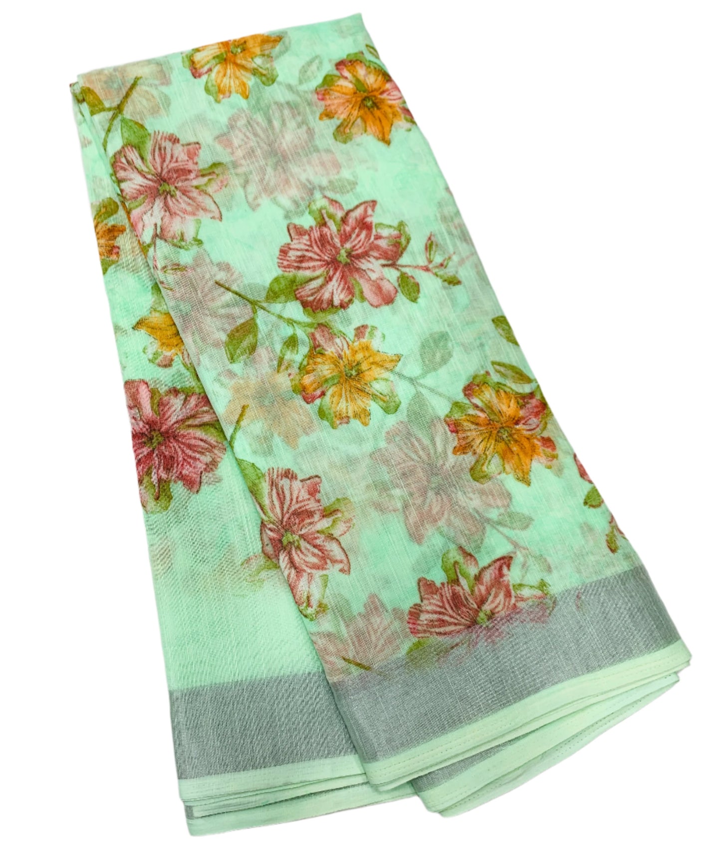 Jute Cotton Saree Apple Green Shade with Thread Border