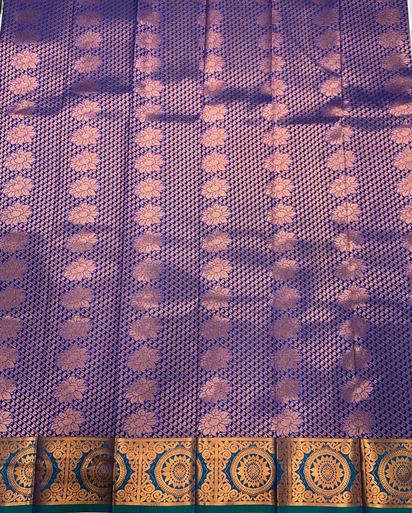 Vegan Silk Saree Violet with Rama Blue and Floran Design