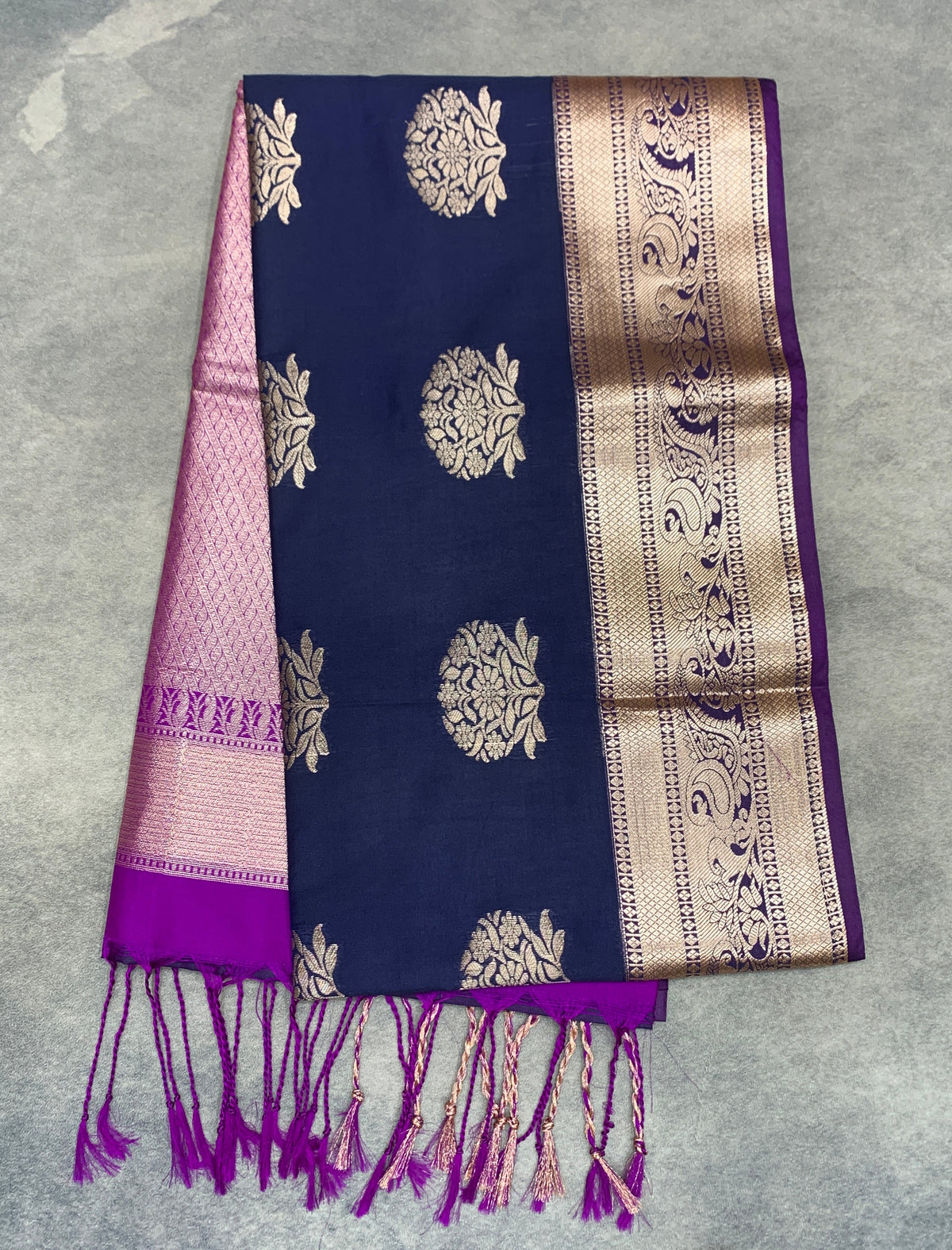Art Silk Saree Navy Colour with Purple Colour Border