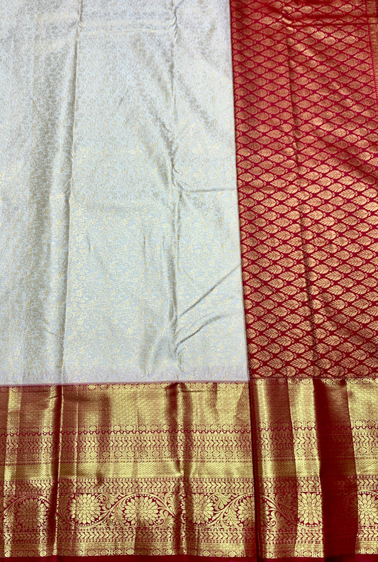 Vegan Silk Saree Ivory Colour with Maroon Border