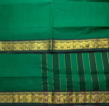 Chettinad Cotton Saree Green Colour with Dark Green Border