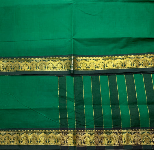 Chettinad Cotton Saree Green Colour with Dark Green Border