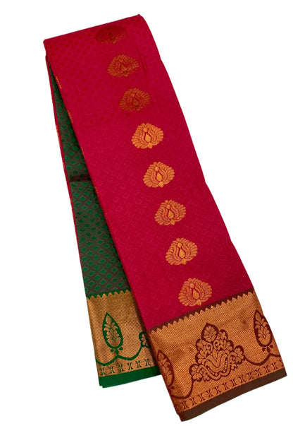 Vegan Silk Saree Maroon Colour with Copper Border