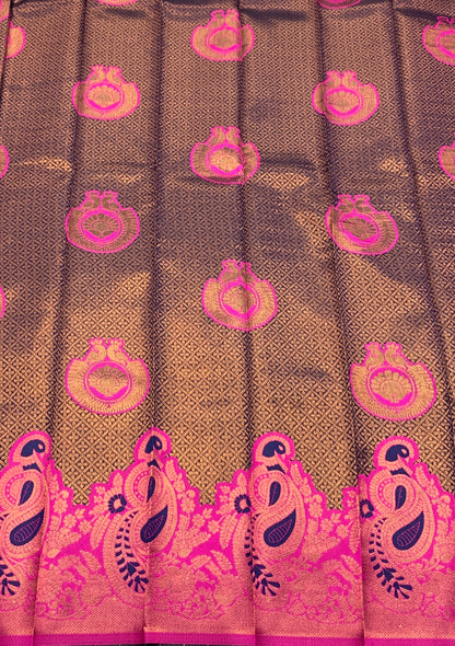 Blue Colour Art Silk Saree with Pink Border