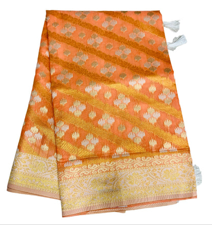 Banaras Katan Saree Peach Colour with Katan Work Border