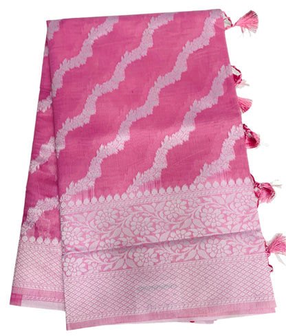 Banaras Katan Saree Baby Pink Colour with Katan Work Border