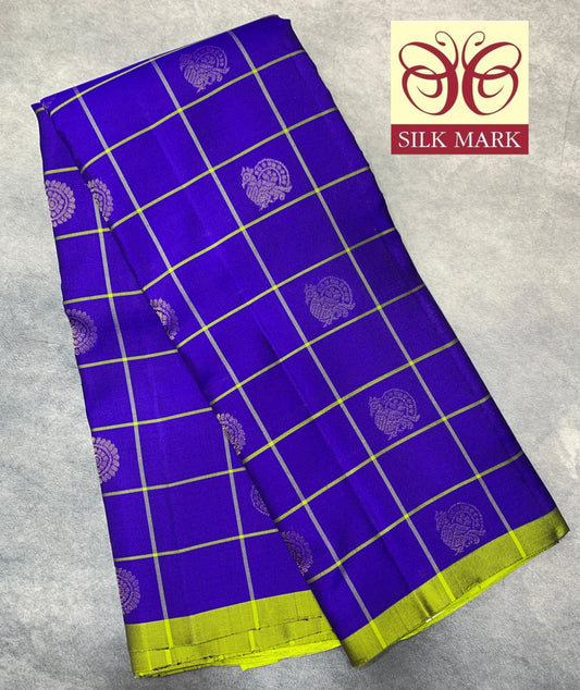 Pure Kanchipuram Silk Saree Blue Colour with BorderLess
