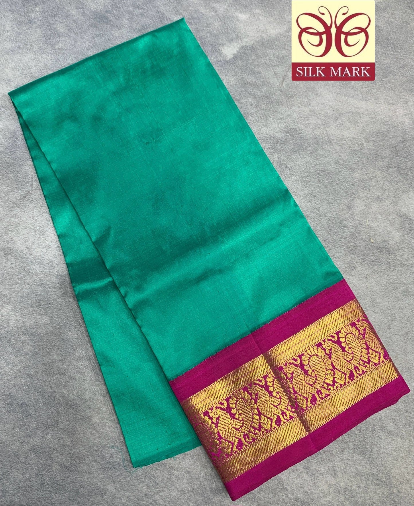 Rama Green Shade Pure Kanchipuram Kids Pattu Pavadai with Contrast Border for age 2 to 5