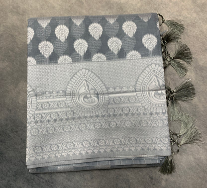 Banaras Katan Saree Gray Colour with Katan Work Border