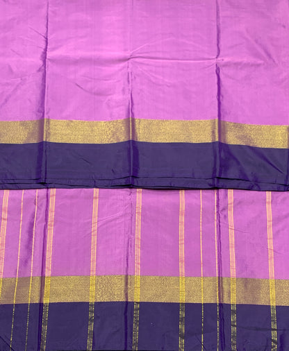 Arani Silk Saree Lavender Colour with Navy Blue and Golden Zari Border
