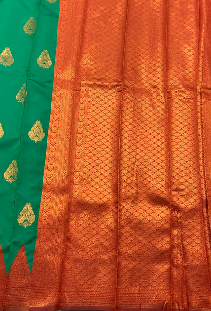 Art Silk Saree Light Green Colour with Maroon Border