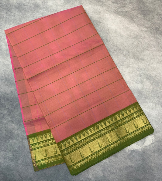 Chettinad Cotton Saree Kavi Brown Shade with Olive Green Colour Border