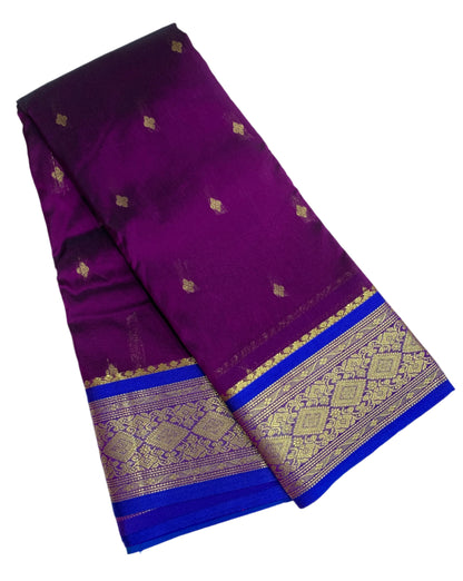 Mangenta Shade Saree with Golden and Blue Border