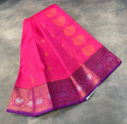 Vegan Silk Saree Baby Pink Colour Saree with Copper Border