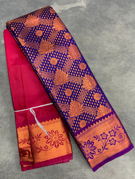 Vegan Silk Saree Violet Colour with Magenta and Copper Border