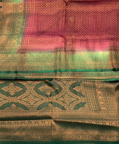 Soft Silk Saree Beetroot Pink Colour and Stone Work with Green Colour Pallu