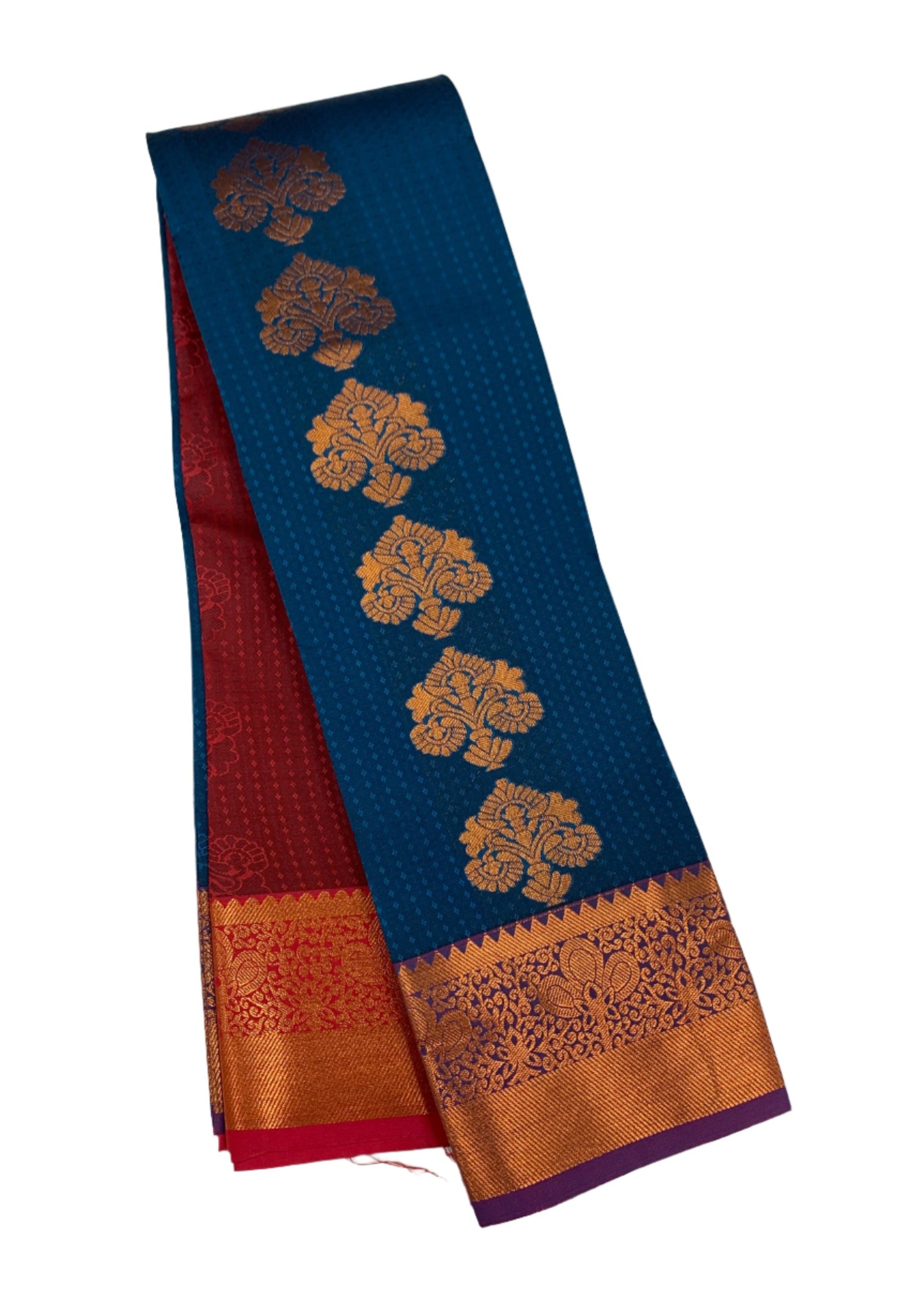 Vegan Silk Saree Blue Colour with Copper Border