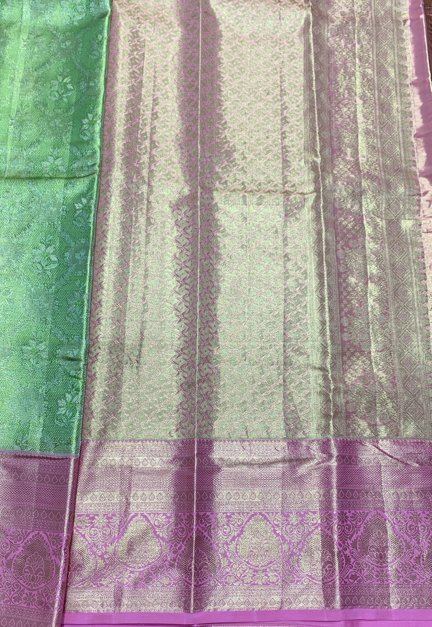 Apple Green Colour Soft Kanchi Tissue Pattu Saree with Baby Pink border