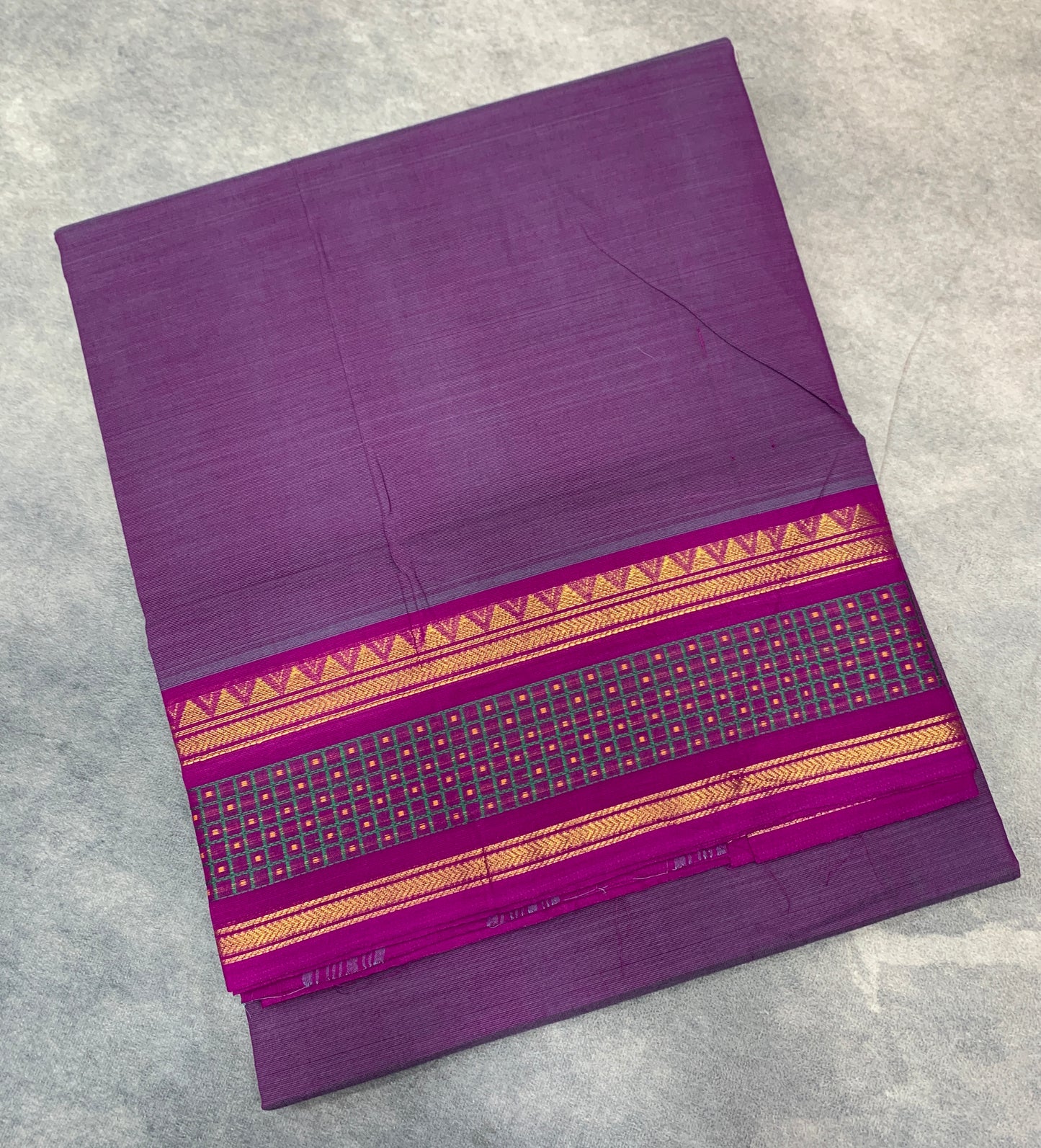 Chettinad Cotton Saree Purple Shade with Magenta Colour Border