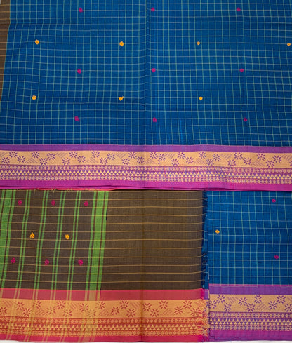 Chettinad Cotton Saree Anatha Blue Shade with Lavender Border