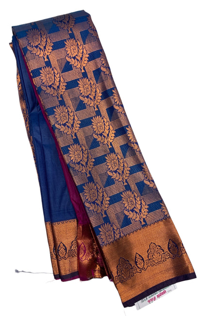 Vegan Silk Saree Blue shade with Copper Border