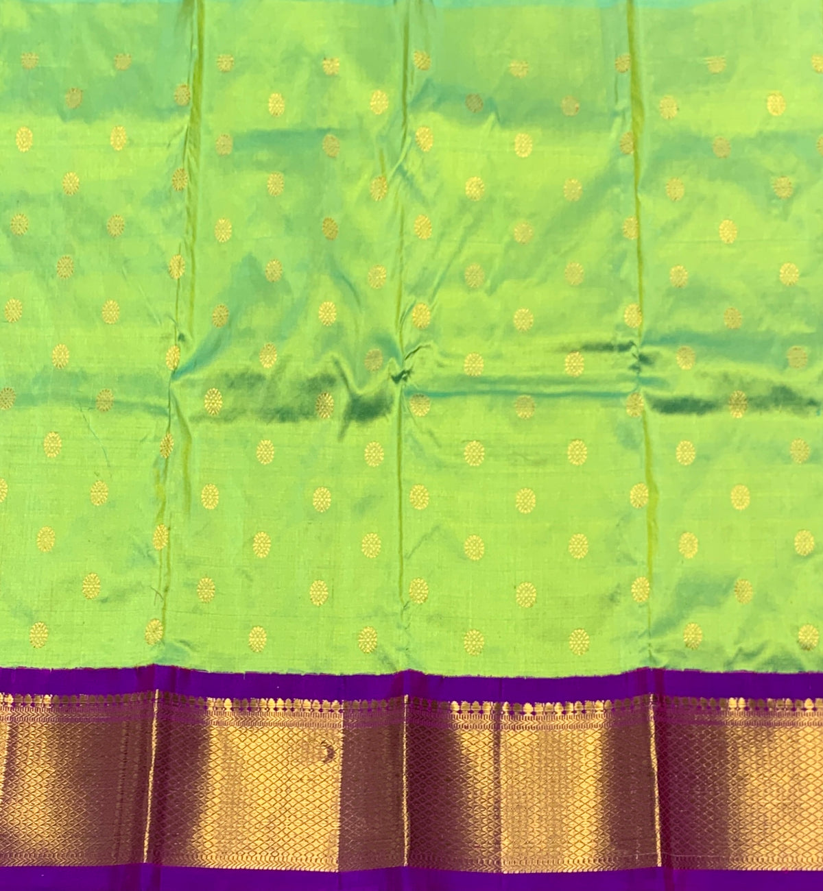 Parrot Green Shade Pure Kanchipuram Kids Pattu Pavadai with Contrast Border for Newborn to 2 Years