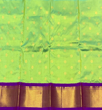 Parrot Green Shade Pure Kanchipuram Kids Pattu Pavadai with Contrast Border for Newborn to 2 Years