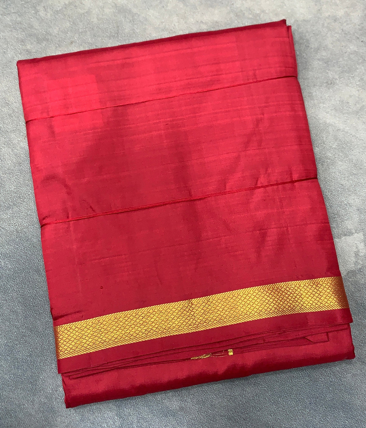 9X5 Pure Silk Dhoti Maroon Colour with Small Golden Zari Border