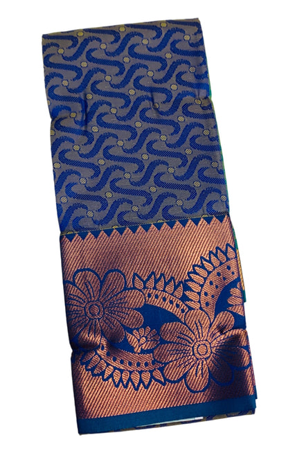 Synthetic Cotton Saree  Blue Shade with Copper and Floral Design Border