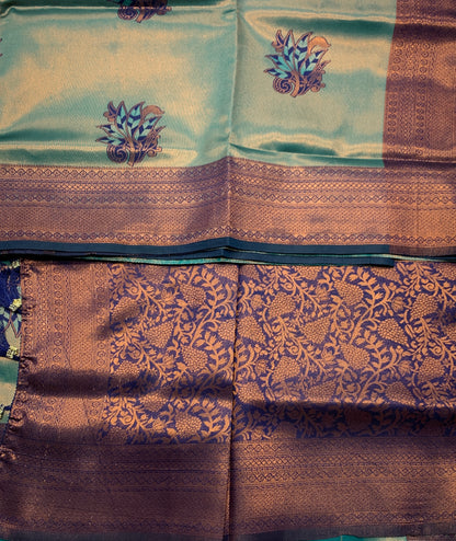 Art Silk Peacock Green Colour Saree with Navy Blue Border