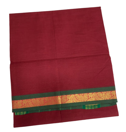 Chettinad Cotton Saree Maroon Colour with Green Border