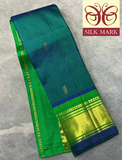Pure Kanchipuram Silk Saree Green Colour with Gold Zari Border
