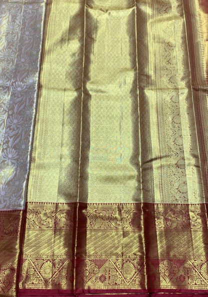 Semi Silk Golden and Sliver Shade with Large Maroon Border