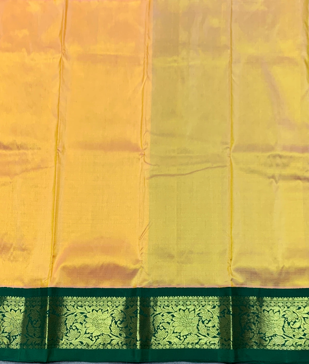 Mustard Yellow Shade Pure Kanchipuram Kids Pattu Pavadai with Contrast Border for Newborn to 2 Years