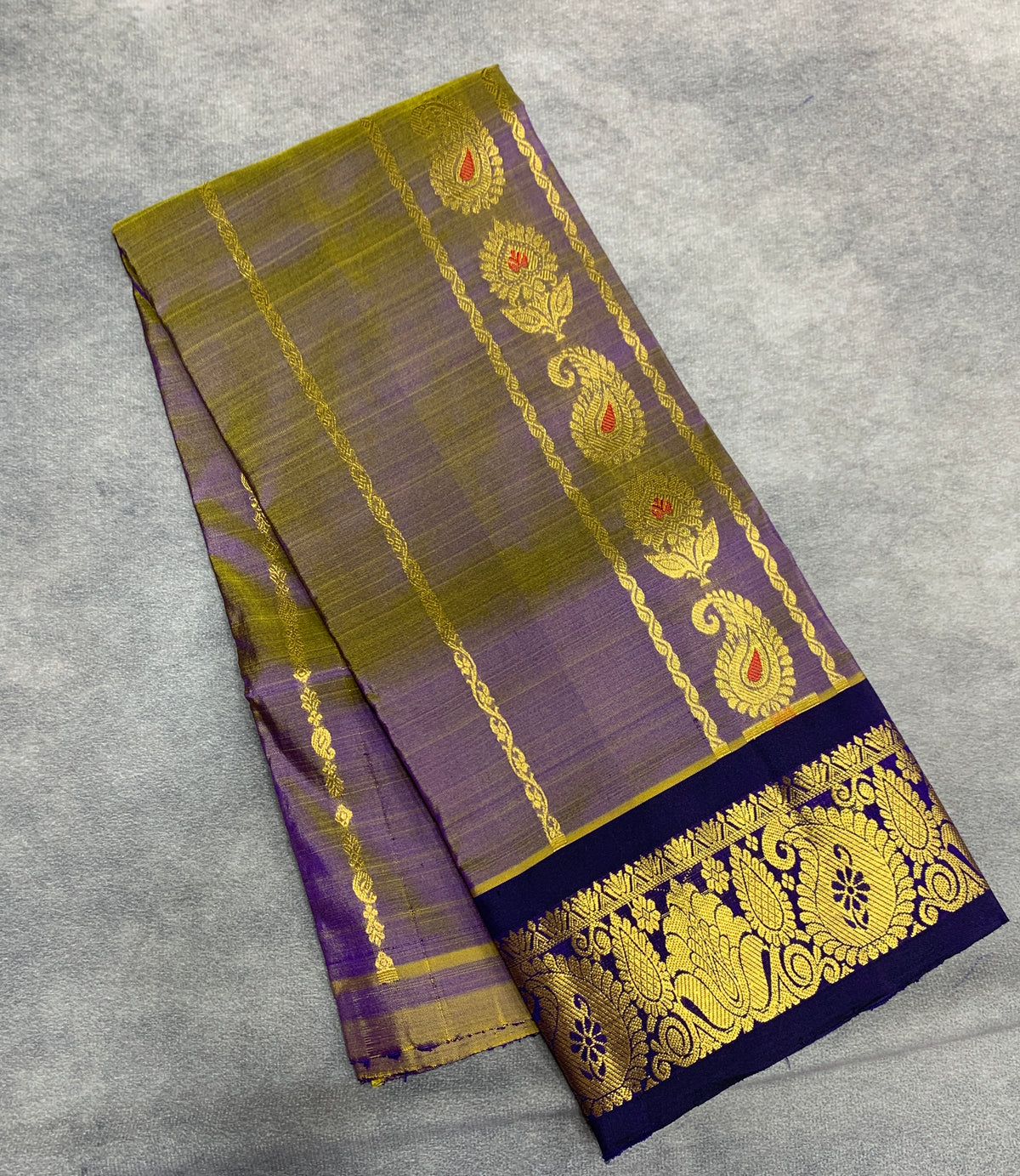 Dual Tone Shade Semi Silk Kids Pattu Pavadai with Contrast border for Age 2 to 5 Years