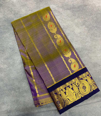 Dual Tone Shade Semi Silk Kids Pattu Pavadai with Contrast border for Age 2 to 5 Years