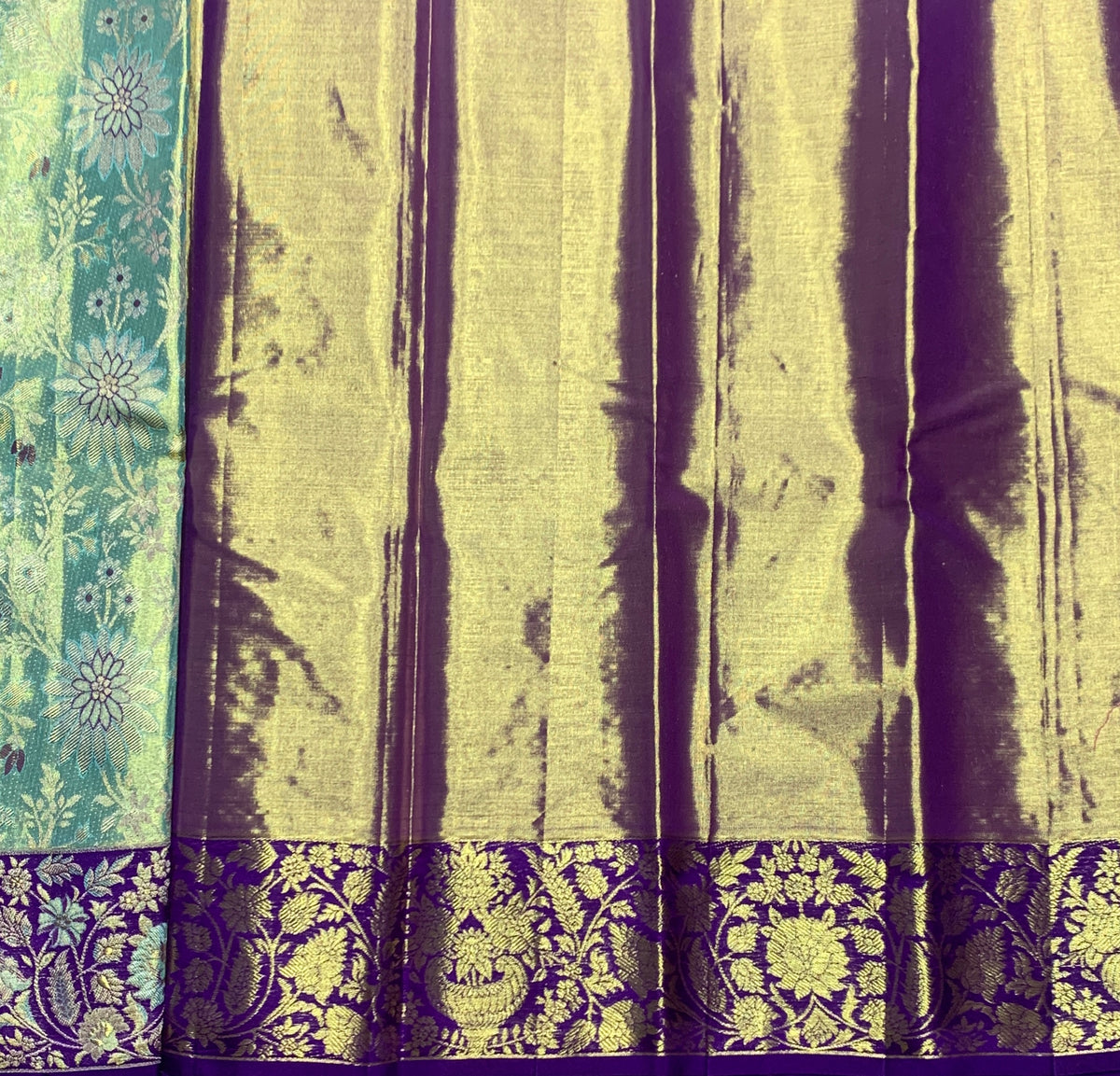 Pista Green Shade Pure Kanchipuram Kids Pattu Pavadai with Contrast Border for Newborn to 2 Years