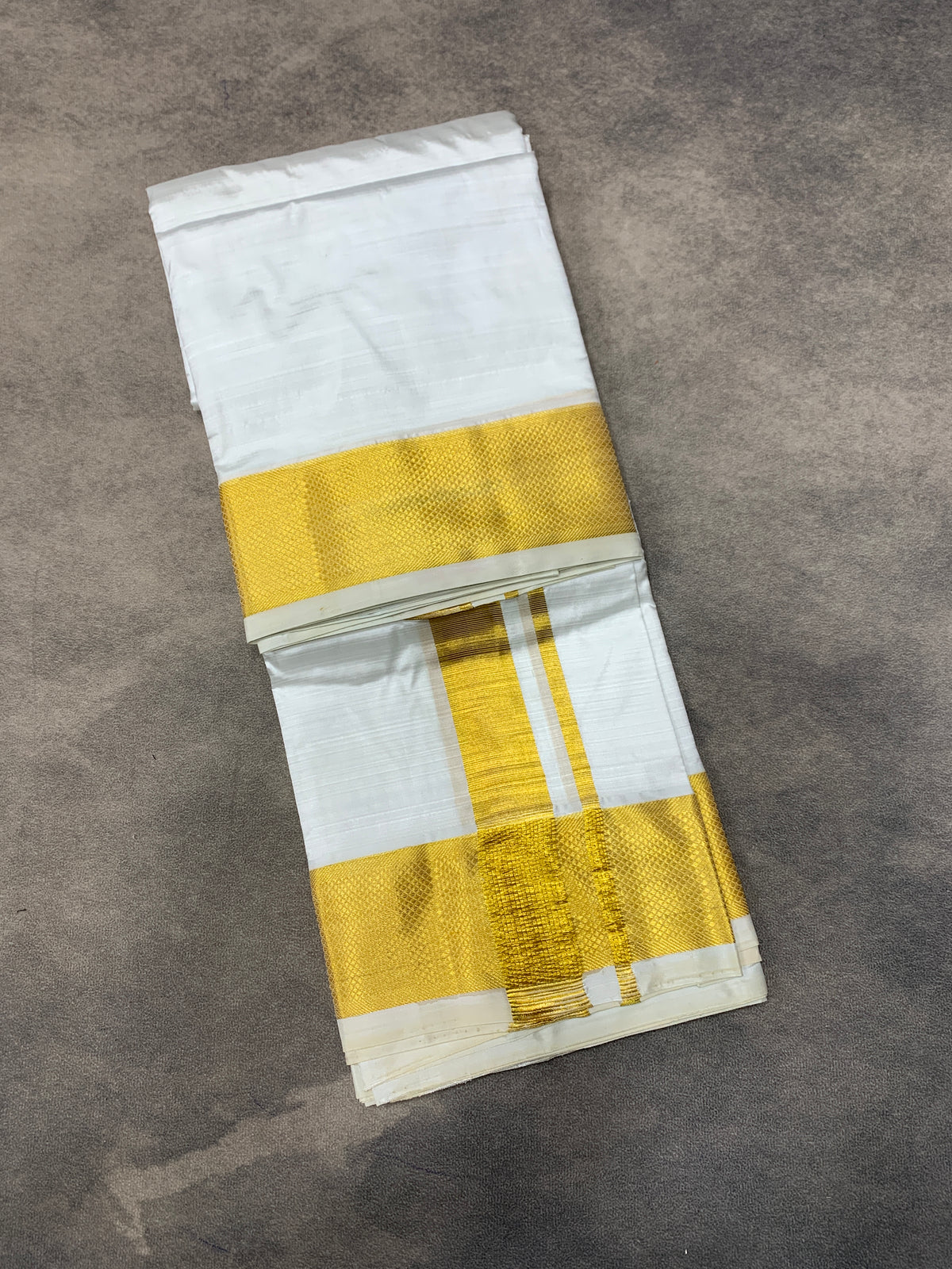 Pure Silk Dhoti 8 mulam White Colour with Big Zari Border