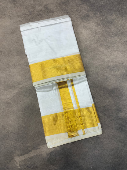 Pure Silk Dhoti 8 mulam White Colour with Big Zari Border