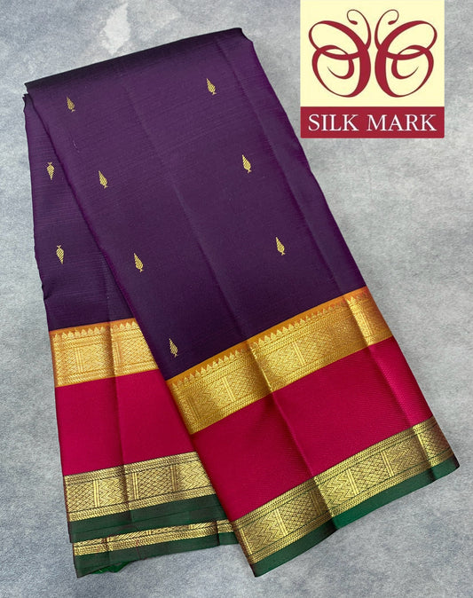Pure Kanchipuram Silk Saree Magenta Colour with Rettai Pettu Border