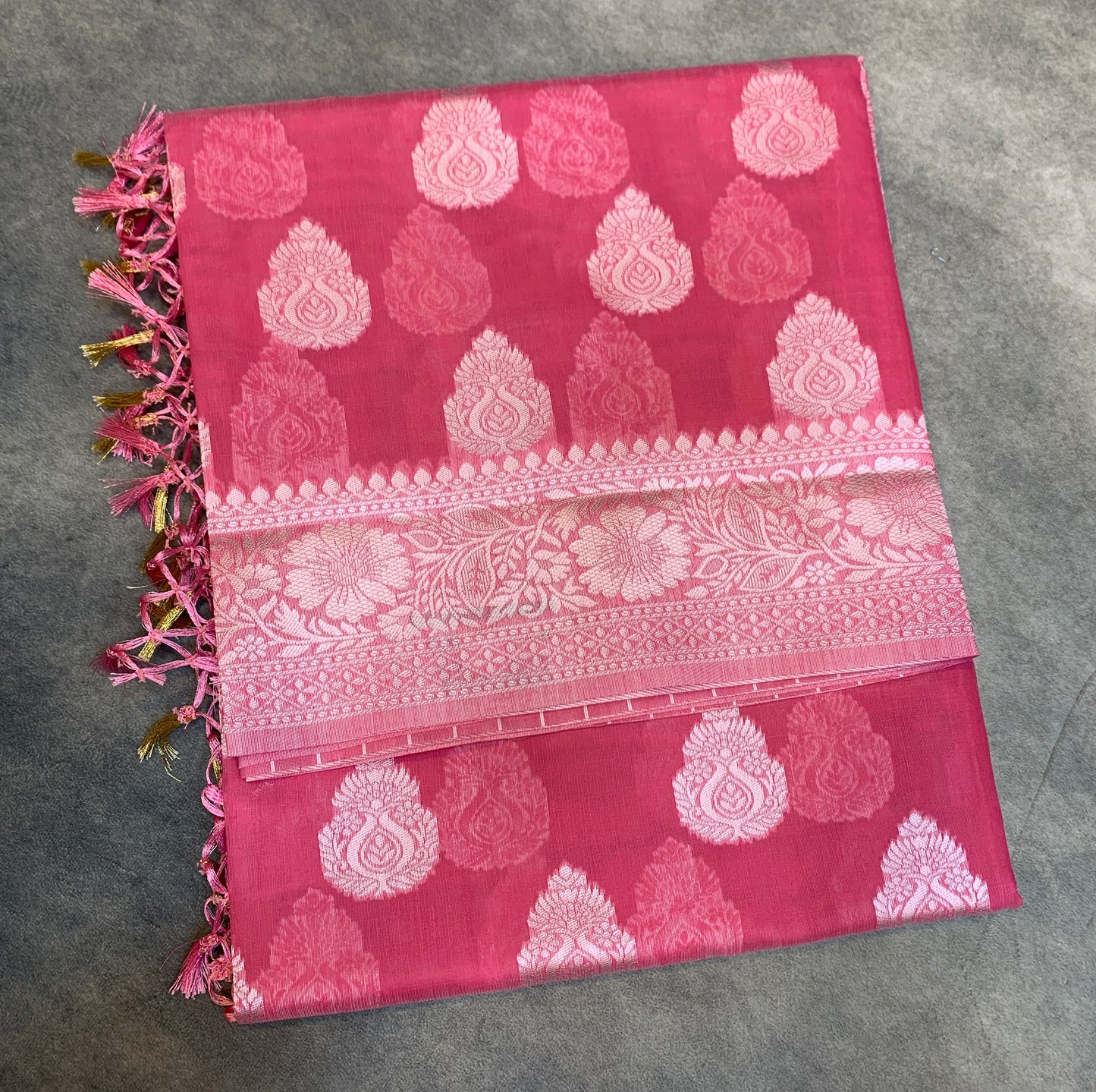 Banaras Katan Saree Pink Colour with Katan Work Border