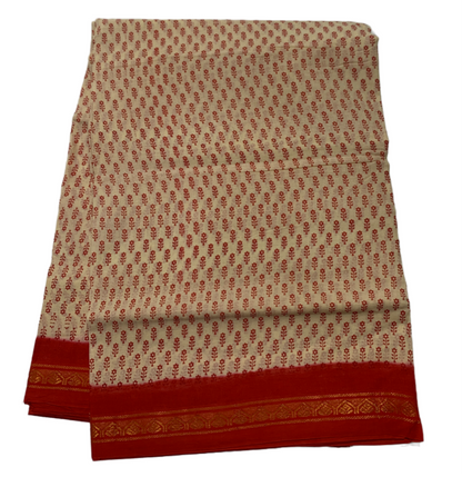 9 yards Cotton Sandal Colour Saree with Red Border