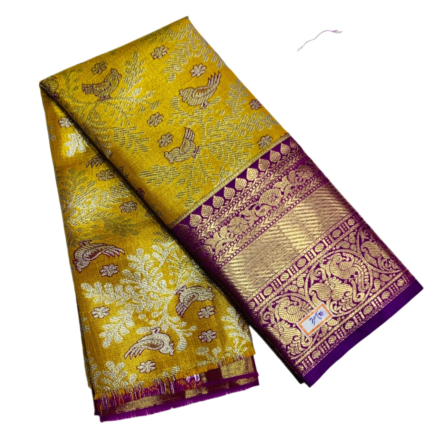 Golden Yellow Shade Vegan Silk Kids Pattu Pavadai with Contrast Border for Newborn to 2 Years