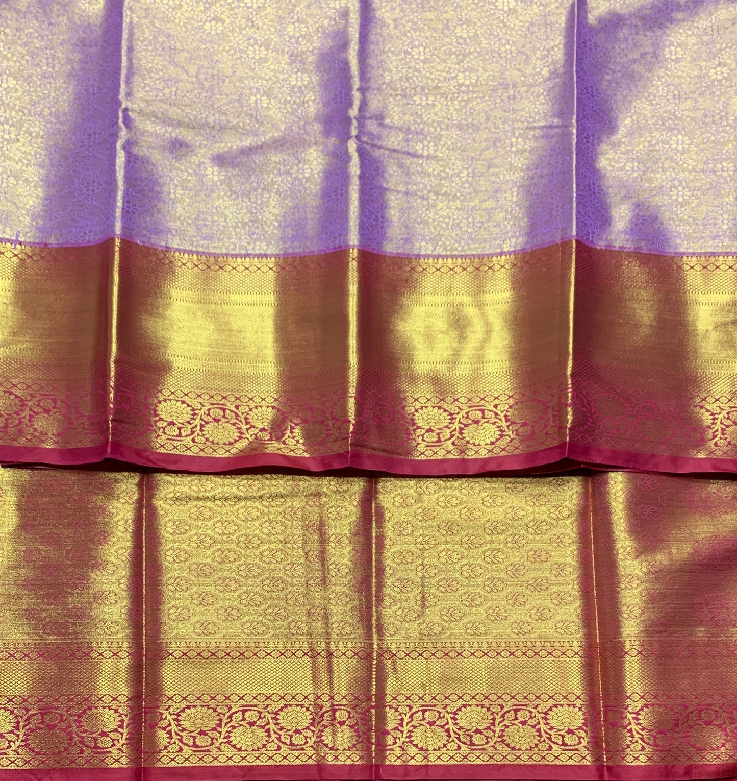Fancy Tissue Saree Lavender Colour with Red Colour Floral Design Border
